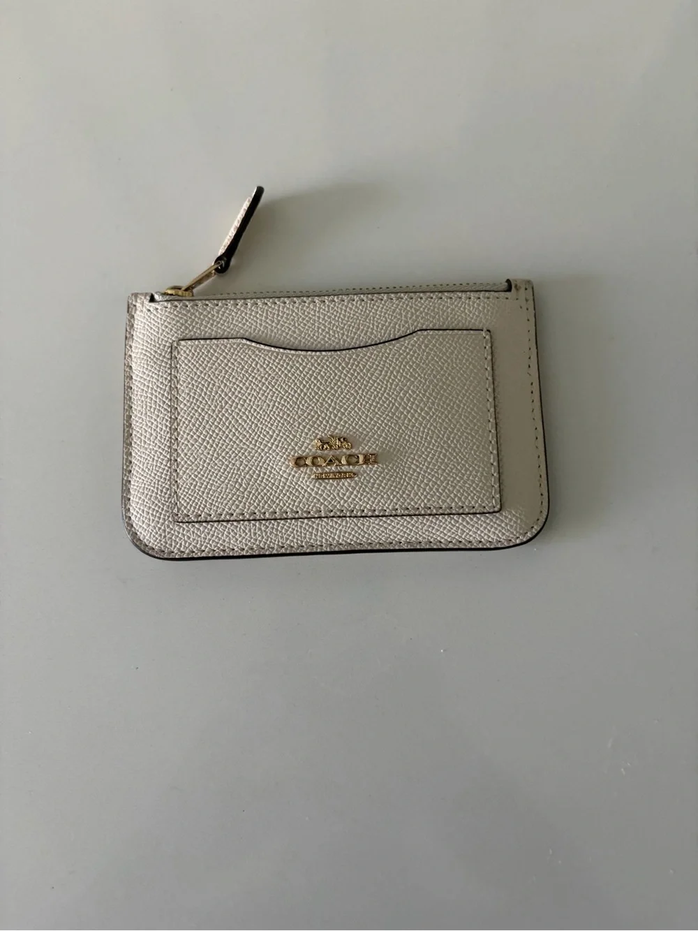 Coach Metallic Silver Pebbled Leather Zip Card Case